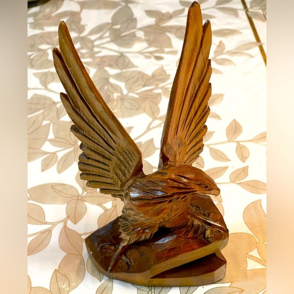 VTG  Hand Carved Wooden Eagle Bird Statue Figurine Brown Open Wings USSR Sz 9” - Picture 7 of 7